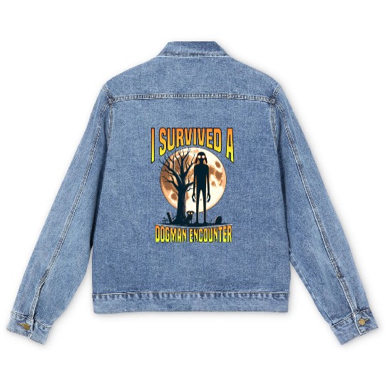 i survived a dogman encounter Men's Denim Jackets