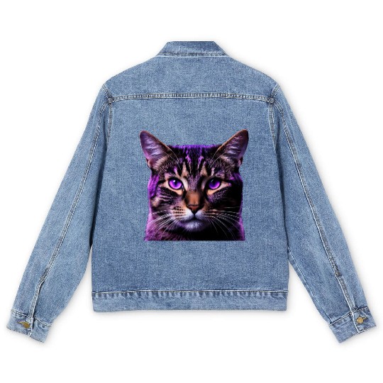 Vivid Lilac-Eyed Tabby Cat Portrait Men's Denim Jackets