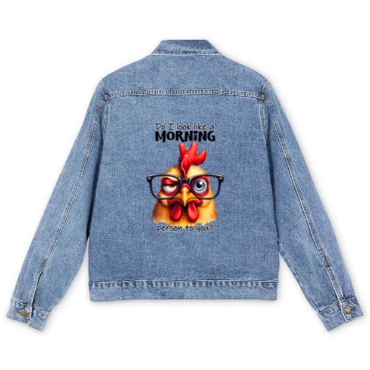 Grumpy Chicken: Not a Morning Person Vibes Men's Denim Jackets