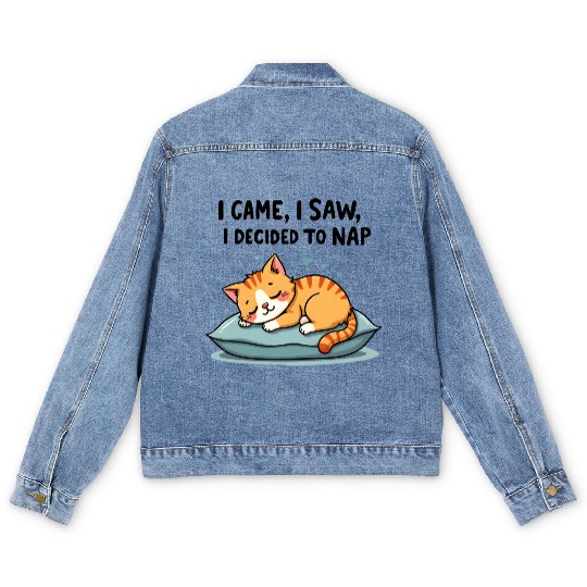 Cute Cat Nap Lover Funny Sleepy Naptime Humor Men's Denim Jackets