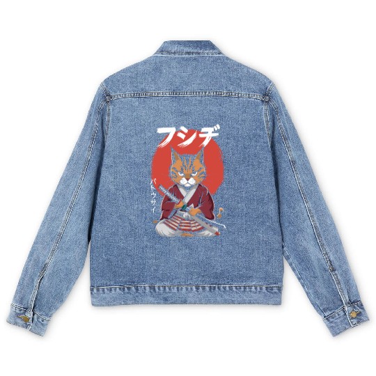 Neko Battousai Samurai Cat Classic Men's Denim Jackets