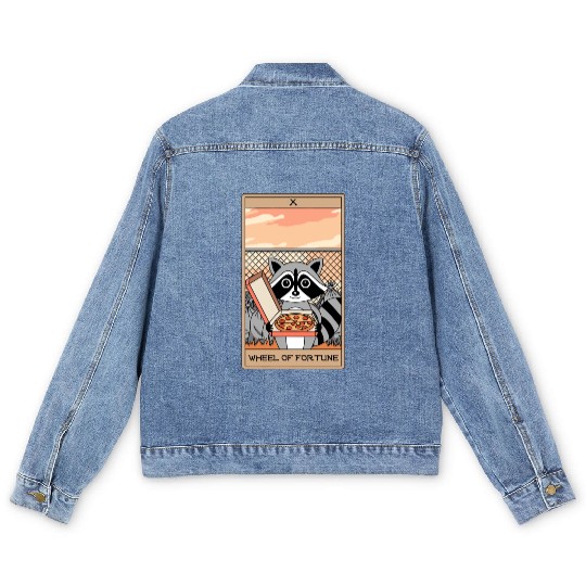 Wheel of Fortune Raccoons Tarot Card Men's Denim Jackets