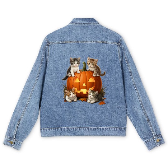 Pumpkin Cat Paws | by Asarteon Men's Denim Jackets