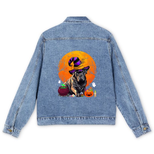 Funny Cane Corso Dog Witch Halloween Dog Lover Men's Denim Jackets