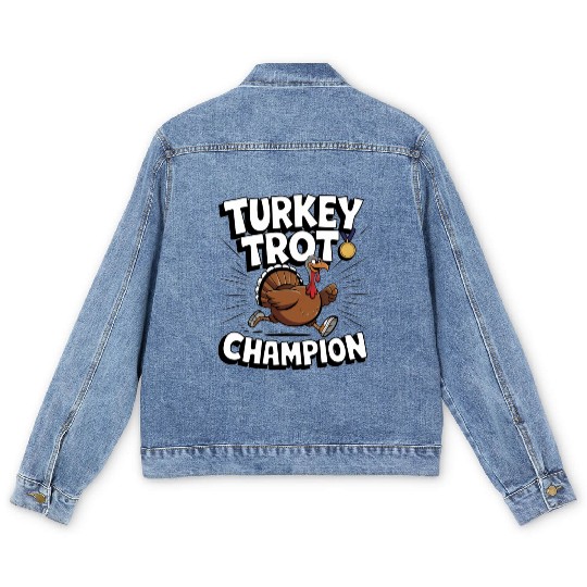 Funny Turkey Trot Running Thanksgiving Champion Men's Denim Jackets