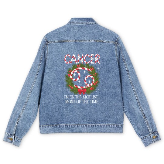 Cancer Zodiac Christmas: Nice List Men's Denim Jackets