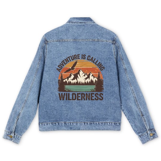 quotes Adventure Is Calling Wilderness Men's Denim Jackets