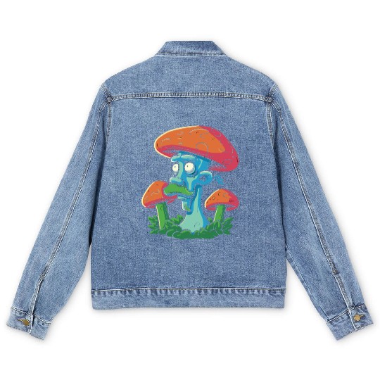 Mushroom Moustache Man – Trippy Fungi Art Men's Denim Jackets