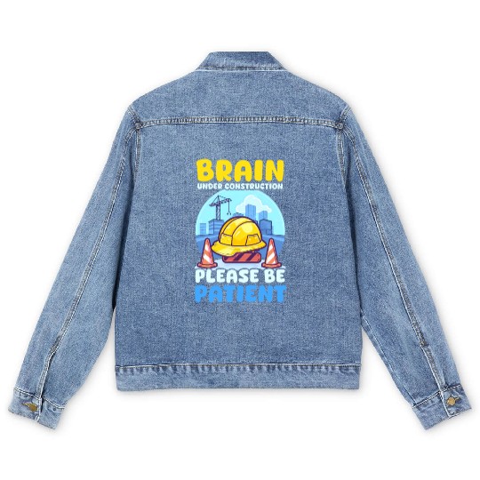 Depression Awareness Brain Under Construction Men's Denim Jackets