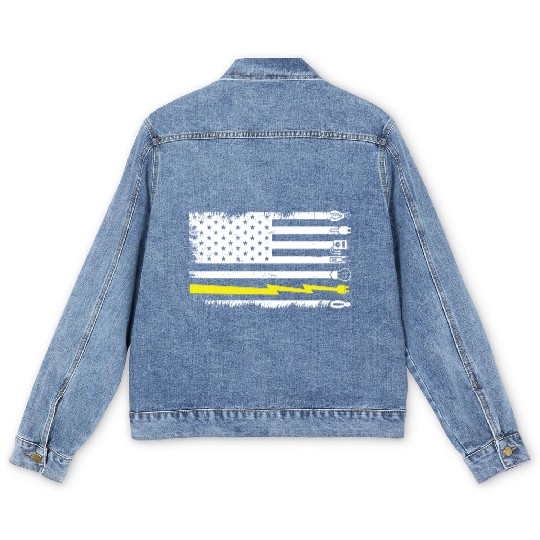 Electrician Electrical Engineer Lineman US Flag Men's Denim Jackets