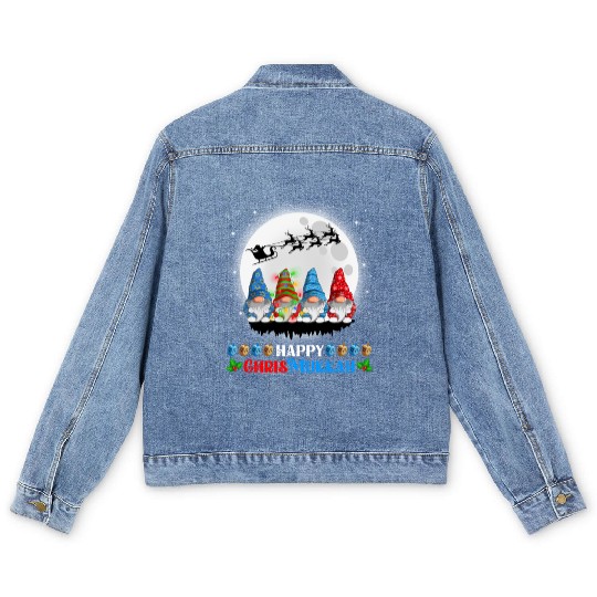 Happy Chrismukkah Gnomes Christmas Hanukkah Men's Denim Jackets
