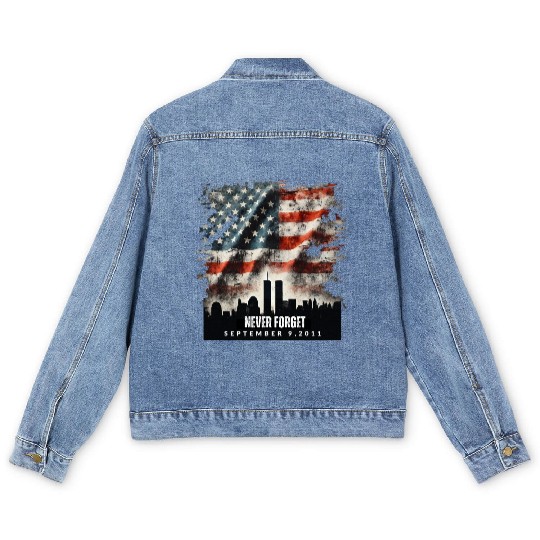 Never Forget September 11 2001 Memorial Day Flag Men's Denim Jackets