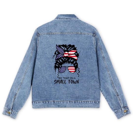 Try That In a Small Town US Flag Girl Men's Denim Jackets
