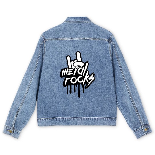 Heavy metal rocks graffiti spray drop hand gesture Men's Denim Jackets