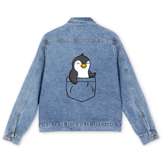 The Penguin in the pocket, funny penguin , penguin Men's Denim Jackets