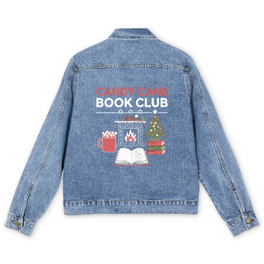 Bookish Christmas Candy Cane Book Club Bookish Men's Denim Jackets