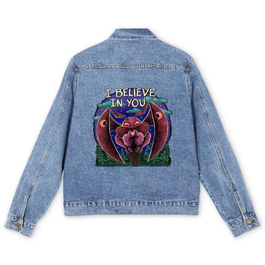 The Mothman Cryptid believe in you cute creature Men's Denim Jackets