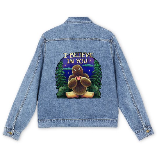 Bigfoot cryptid believe in you Men's Denim Jackets