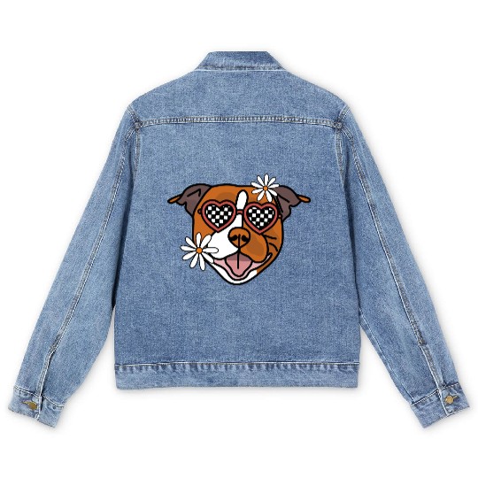 Staffordshire Brown Retro Dog Men's Denim Jackets