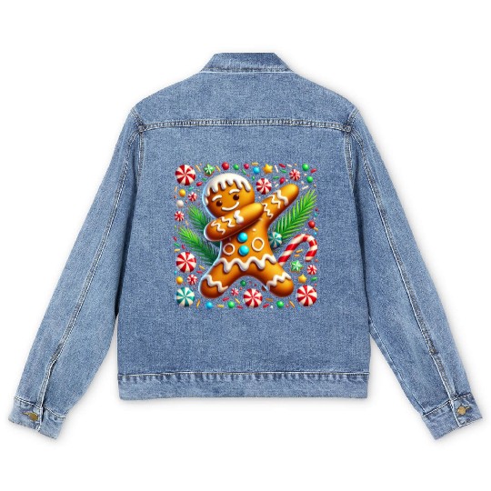 Dabbing Gingerbread Cookie Christmas Fun Men's Denim Jackets