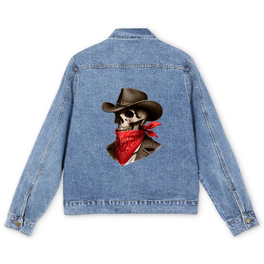 Cowboy Skeleton Skull Bandit Men's Denim Jackets