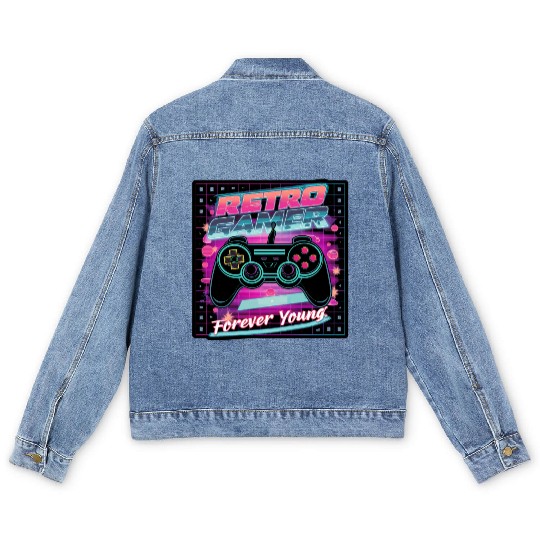 Retro Gamer Forever Young 01 sticker Men's Denim Jackets