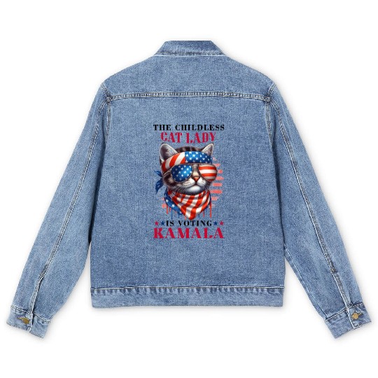 Childless Cat Lady Voting Kamala Harris Men's Denim Jackets