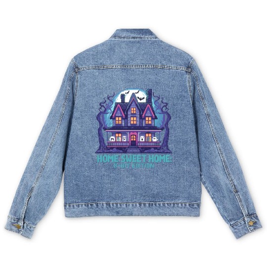 8 Bit Haunted House 01 Men's Denim Jackets