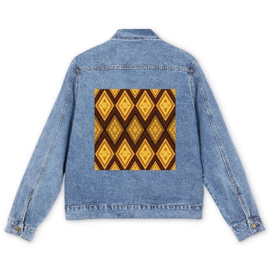 Ancient Gold Diamond Pattern, indigenous art Men's Denim Jackets