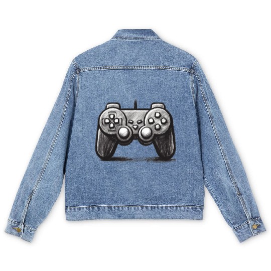 Gamer Controller Cartoon Charcoal Gaming Art 3 Men's Denim Jackets