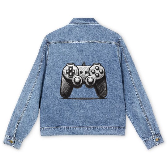 Gamer Controller Cartoon Charcoal Gaming Art 4 Men's Denim Jackets