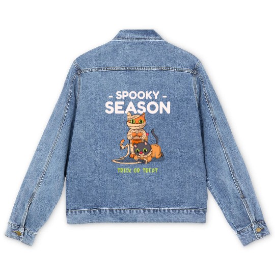 Spooky Seasons Trick or Treat Cat Mummy Men's Denim Jackets