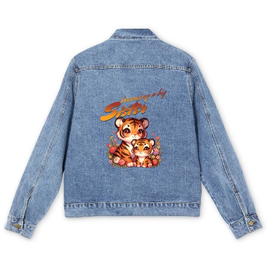 Soon I'll Be A Big Sister Cute Tiger Men's Denim Jackets
