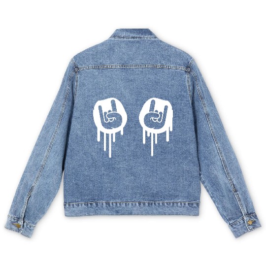 Heavy metal graffiti drop horn finger hand gesture Men's Denim Jackets