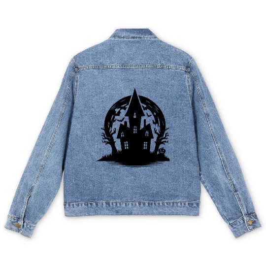 Spooky Haunted House Full Moon Halloween Party Men's Denim Jackets