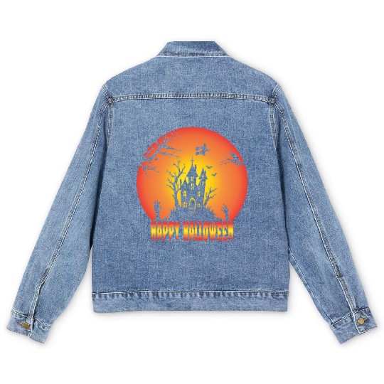 Happy Halloween Vector Typography Graphics Men's Denim Jackets