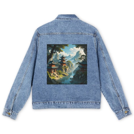 Peaceful Pagoda Men's Denim Jackets