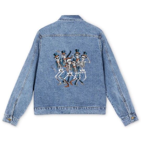 Let's Dance Dancing Skeleton Skull Men's Denim Jackets