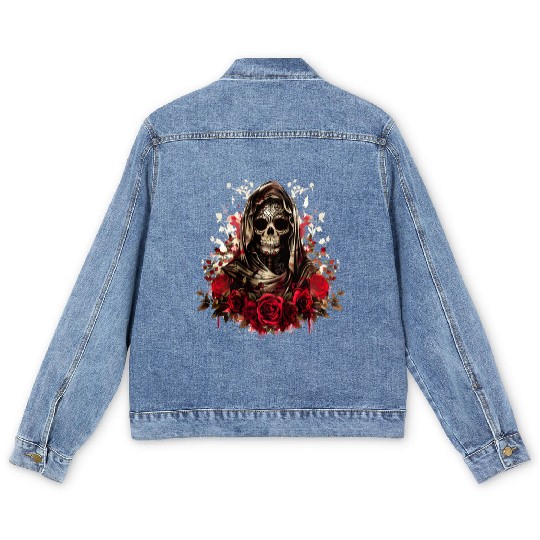 Santa Muerte Folk Saint Men's Denim Jackets