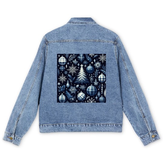 flannel blue and white christmas Men's Denim Jackets