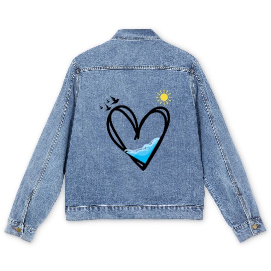Heart with water and sun Men's Denim Jackets