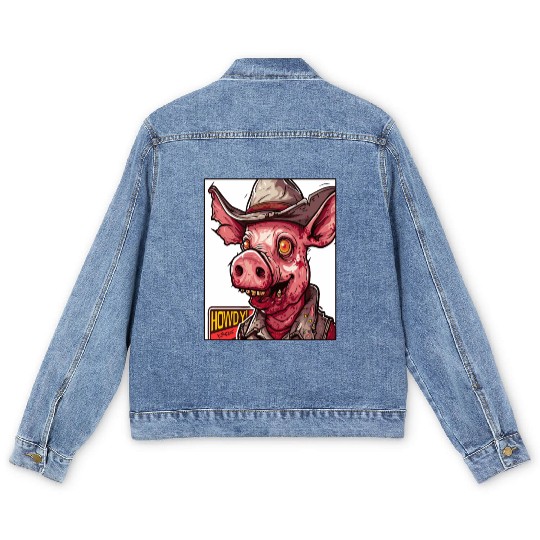 hillbilly redneck zombie cowboy pig Men's Denim Jackets