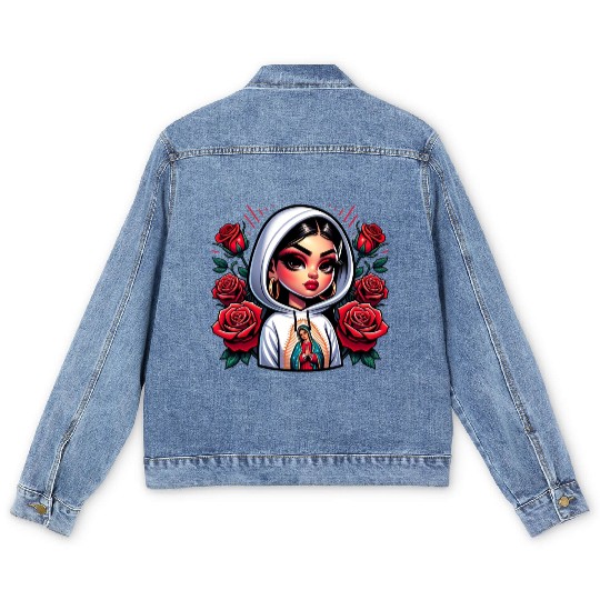 Virgen de Guadalupe Our Lady of Guadalupe Men's Denim Jackets