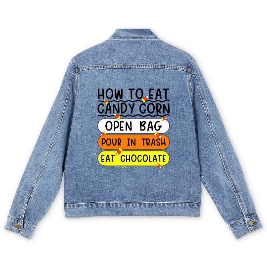 How To Eat Candy Corn Funny Candy Corn Halloween Men's Denim Jackets