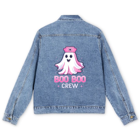 Boo Boo Crew Nurse Pink Ghost Halloween Costume Men's Denim Jackets