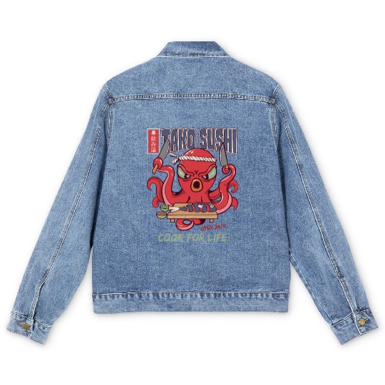 Octopus Sushi Bar Raw fish roll Takoyaki Men's Denim Jackets