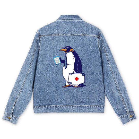 Penguin Doctor, Penguin Famila, funny penguin Men's Denim Jackets