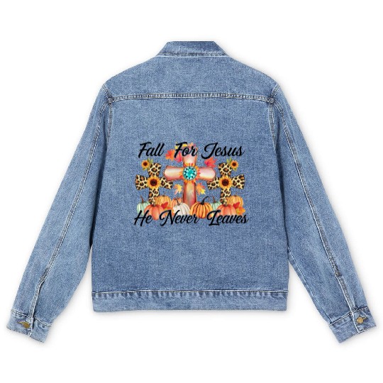 Fall For Jesus He Never Leaves Men's Denim Jackets