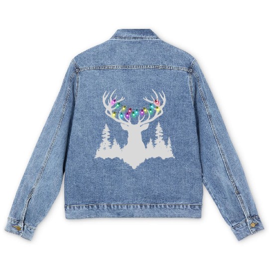 Christmas deer with christmas lights Men's Denim Jackets