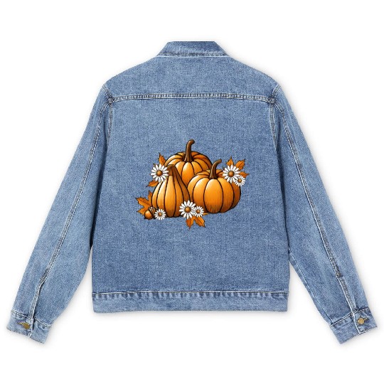 Autumn pumpkins- flowers & leaves in warm colors Men's Denim Jackets